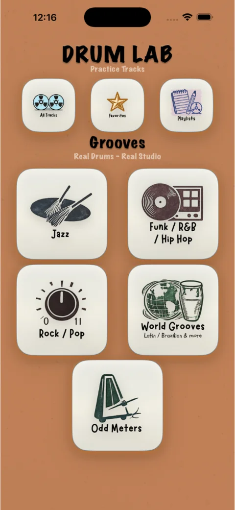 Drum Lab genre selection screen